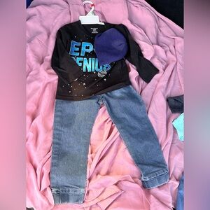 Set Kids 'Epic Genius' Black Graphic Tee & Blue Jeans Outfit